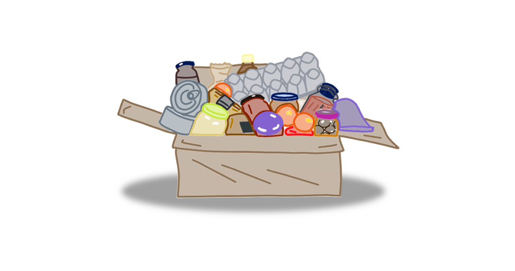 Коробка із харчами і ліками
