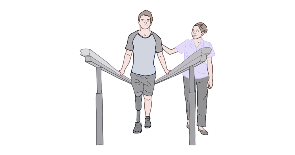 Доктор допомагає людині робити вправи на тренажері